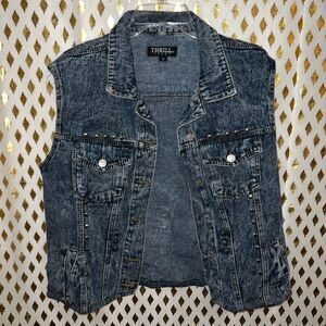 Thrill Jean acid wash denim vest with studs studded vest size 1X